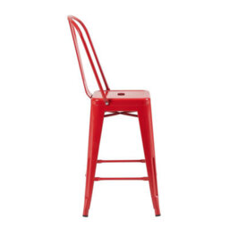 "Fwstyle Bistro Metal Bar Chairs Stools Set Of 4 24"" Red Gloss Galvanised Steel Indoor & Outdoor" - thumbnail 5