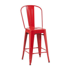"Fwstyle Bistro Metal Bar Chairs Stools Set Of 4 24"" Red Gloss Galvanised Steel Indoor & Outdoor" - thumbnail 4