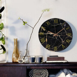 Living And Home Silent Wall Clock Black Marble Texture Round Wall Clock For Kitchen Home - thumbnail 1
