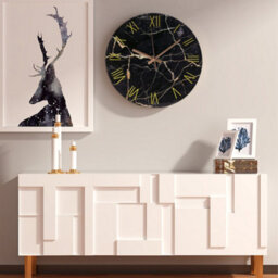 Living And Home Silent Wall Clock Black Marble Texture Round Wall Clock For Kitchen Home - thumbnail 3