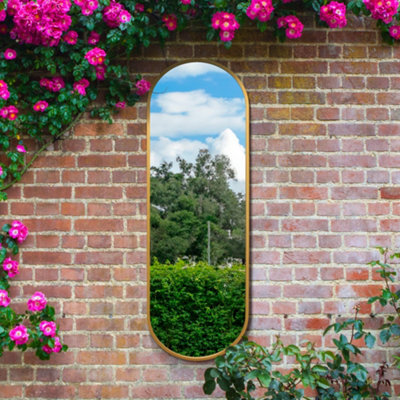 "Mirroroutlet Vultus - New Gold Metal Framed Double Arched Outdoor Garden Wall Mirror 71"" X 24"" (180Cm X 60Cm)" - image 1