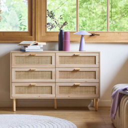 Sweeek - 6-Drawer Chest With Cane And Wooden Effect 120X40X80 Cm - Camargue - thumbnail 5