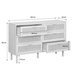 Sweeek - 6-Drawer Chest With Cane And Wooden Effect 120X40X80 Cm - Camargue - thumbnail 8