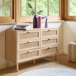 Sweeek - 6-Drawer Chest With Cane And Wooden Effect 120X40X80 Cm - Camargue - thumbnail 6