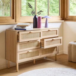 Sweeek - 6-Drawer Chest With Cane And Wooden Effect 120X40X80 Cm - Camargue - thumbnail 7