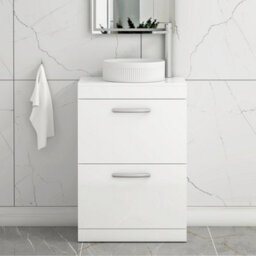 Royal Bathrooms Turin 500mm Freestanding Bathroom Vanity Unit With Sink 2 Drawer Gloss White & Round Countertop Basin - thumbnail 1
