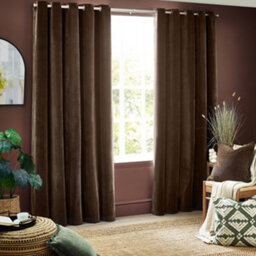 Yard Heavy Chenille Velvet Room Darkening Eyelet Curtain Pair Brown (W)168Cm X (D)229Cm