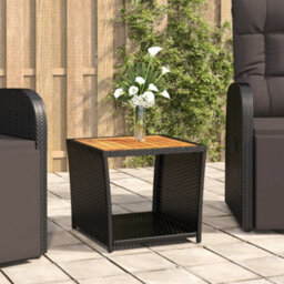 Berkfield Tea Table With Wooden Top Black Poly Rattan&solid Wood Acacia
