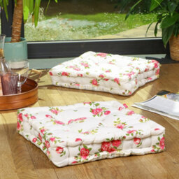 Dibor Set Of 2 Pink Floral Print Indoor Dining Chair Seat Pad Box Cushions (L)40Cm X (W)40Cm - thumbnail 1