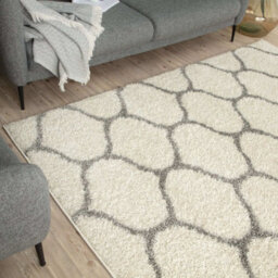 The Rugs Moroccan Shaggy Rugs And Runners Soft Fluffy Trellis Design High Pile Ivory And Grey Living Room Kitchen Hallway 600 - thumbnail 7