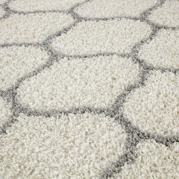 The Rugs Moroccan Shaggy Rugs And Runners Soft Fluffy Trellis Design High Pile Ivory And Grey Living Room Kitchen Hallway 600 - thumbnail 3