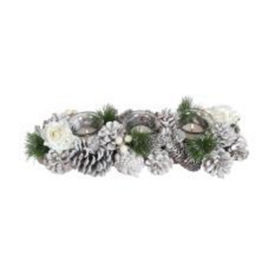 Christmas Tea Light Candle Holder -Three Clear Holders White Roses & Pine Cones - image 1