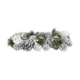 Christmas Tea Light Candle Holder -Three Clear Holders White Roses & Pine Cones - thumbnail 1