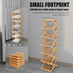 Shoe Rack Natural Bamboo Folding Storage Organizer Seven Tier Corner Shelf - thumbnail 6