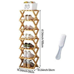 Shoe Rack Natural Bamboo Folding Storage Organizer Seven Tier Corner Shelf - thumbnail 2