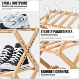 Shoe Rack Natural Bamboo Folding Storage Organizer Seven Tier Corner Shelf - thumbnail 9