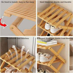 Shoe Rack Natural Bamboo Folding Storage Organizer Seven Tier Corner Shelf - thumbnail 8