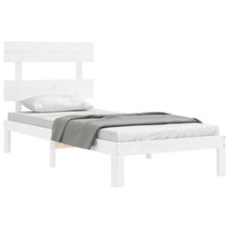 Berkfield Bed Frame With Headboard White 100X200 Cm Solid Wood - thumbnail 4
