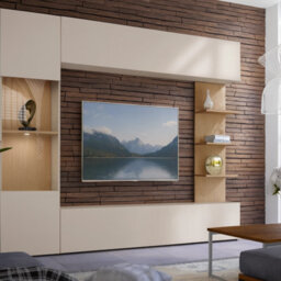 Lazando Wall Unit Cashmere And Cremona Oak With Tv Space 160 X 116 Cm And Storage Cabinets - thumbnail 2