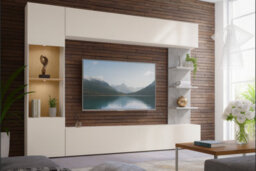 Lazando Wall Unit Cashmere And Cremona Oak With Tv Space 160 X 116 Cm And Storage Cabinets - thumbnail 1