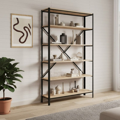 Ralph Industrial Style Bookcase Black With Oak Artisan - image 1