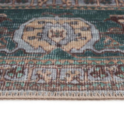 Loomed Green Cream Geometric Medallion Anti Slip Washable Rug 120X170Cm - thumbnail 4