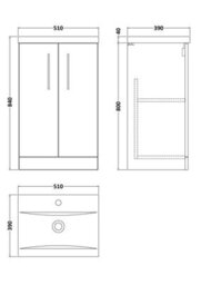 Balterley Contemporary Bathroom Floor Standing 2-Door Vanity Unit & Mid-Edge Ceramic Basin, Solace Oak, 500 mm - thumbnail 5