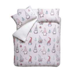 Catherine Lansfield Christmas Festive Gnomes Cosy Fleece Duvet Cover Set With Pillowcases Pink - thumbnail 4