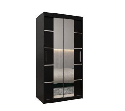 Arte Verona 04 Contemporary 2 Mirrored Sliding Door Wardrobe 5 Shelves 2 Rails Black Matt (H)2000mm (W)1000mm (D)620mm - image 1
