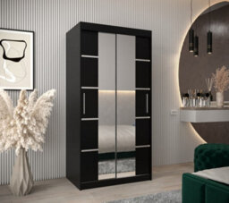 Arte Verona 04 Contemporary 2 Mirrored Sliding Door Wardrobe 5 Shelves 2 Rails Black Matt (H)2000mm (W)1000mm (D)620mm - thumbnail 2