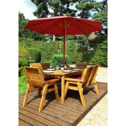 Marlborough Traditional 6 Seater Table Set With 2 X Bench Cushion 2 X Chair Cushion, 1 X Burgundy Parasol & Base & Cushion Storage Bag - thumbnail 2