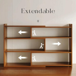 Stretchable Wooden Shelf 4 Tier Bookcase Display Storage Unit Stand - thumbnail 4
