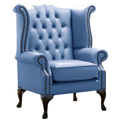 Chesterfield High Back Wing Chair Shelly Iceblast Leather Bespoke In Queen Anne Style - image 1