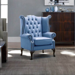 Chesterfield High Back Wing Chair Shelly Iceblast Leather Bespoke In Queen Anne Style - thumbnail 2