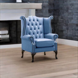 Chesterfield High Back Wing Chair Shelly Iceblast Leather Bespoke In Queen Anne Style - thumbnail 3