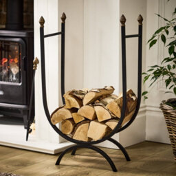Dibor Traditional Style Black U Shape Log Storage Firewood Log Holder With Acorns