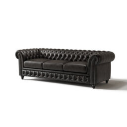 "Valencia Parma Full Aniline Leather Chesterfield 92"" Three Seats Sofa Black Hand Made Metal Nail Heads" - thumbnail 1