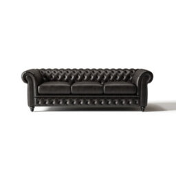 "Valencia Parma Full Aniline Leather Chesterfield 92"" Three Seats Sofa Black Hand Made Metal Nail Heads" - thumbnail 7