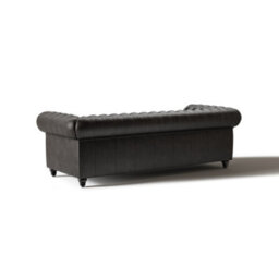 "Valencia Parma Full Aniline Leather Chesterfield 92"" Three Seats Sofa Black Hand Made Metal Nail Heads" - thumbnail 8