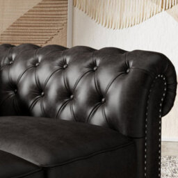 "Valencia Parma Full Aniline Leather Chesterfield 92"" Three Seats Sofa Black Hand Made Metal Nail Heads" - thumbnail 6