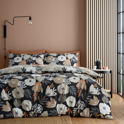 Fusion Yasmin Abstract Floral Black Easycare Duvet Cover Set - image 1