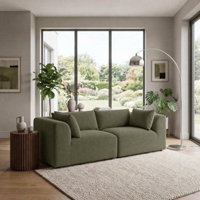 Furniturebox Uk Drift Green Boucle Fabric 2 Seater Modular Sofa - image 1
