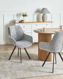Beliani Dining Chair Swivel Marcellus Boucle Black/ White - thumbnail 2