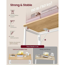 Compact Folding Office Desk, Writing Table With Rounded Corners, Portable Computer Desk, Natural Oak - thumbnail 5