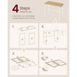 Compact Folding Office Desk, Writing Table With Rounded Corners, Portable Computer Desk, Natural Oak - thumbnail 6