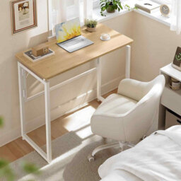 Compact Folding Office Desk, Writing Table With Rounded Corners, Portable Computer Desk, Natural Oak - thumbnail 1