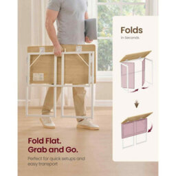 Compact Folding Office Desk, Writing Table With Rounded Corners, Portable Computer Desk, Natural Oak - thumbnail 4