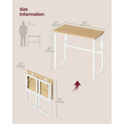 Compact Folding Office Desk, Writing Table With Rounded Corners, Portable Computer Desk, Natural Oak - thumbnail 2