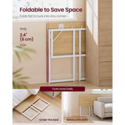 Compact Folding Office Desk, Writing Table With Rounded Corners, Portable Computer Desk, Natural Oak - thumbnail 3