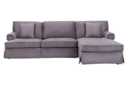Orsina Three Seat Grey Velvet Chaise Sofa, Grey Velvet Upholstery With Wooden Base, Padded Arms And Extended Chaise - thumbnail 5